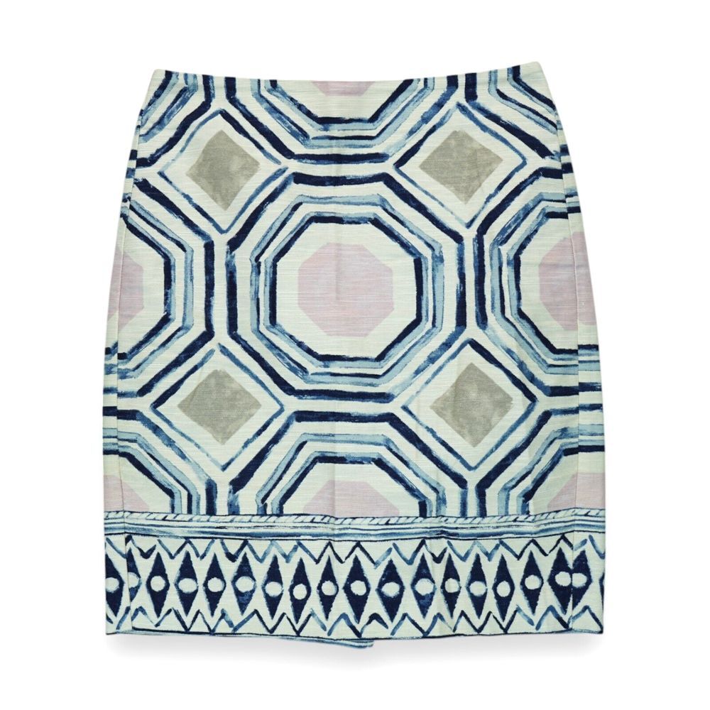 Ann Taylor LOFT Womens Skirt Straight Pencil Geo Print Size 2 Cotton Zip Closure